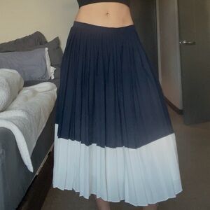 J. Crew Navy and White Two-Tone Pleated Maxi Skirt